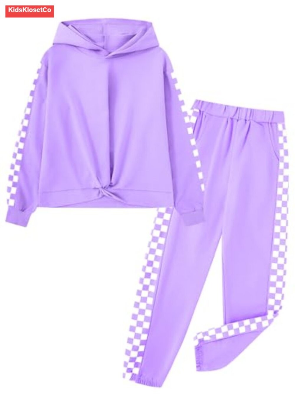 Girls 2 Piece Tracksuit Set Checkerboard Stripe Hoodie Sweatshirt Pants Lounge